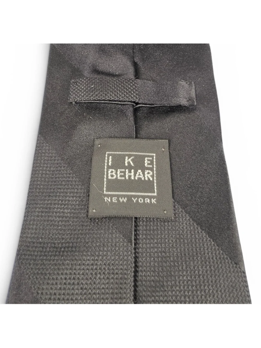 IKE Behar New York Black Striped Silk Tie Textured Designer Necktie